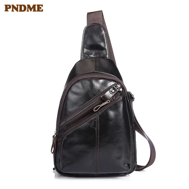 

PNDME Натуральная кожа Мужская нагрудная сумка винтажная Повседневная Уличная спортивная сумка-мессенджер дизайнерская модная воловья сумк...