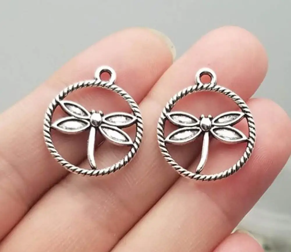 

25 шт./лот-19 мм, античные посеребренные подвески в виде стрекозы, товары для рукоделия, аксессуары для ювелирных изделий