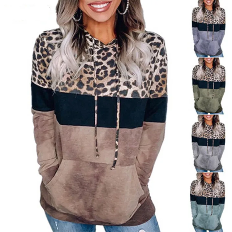 

Fall/Winter 2021 Women's Leopard Print Loose Hooded Long Sleeve Sweater