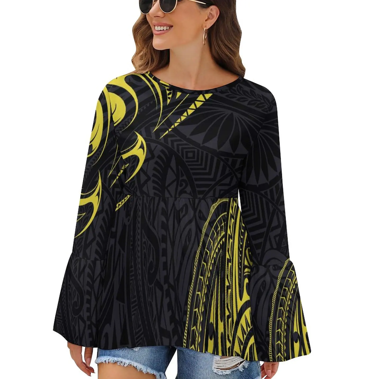 

Полинезийская пулеташа, изысканная горячая Распродажа, модная весенняя женская юбка с расклешенными рукавами, высокая низкая юбка, топ, под...