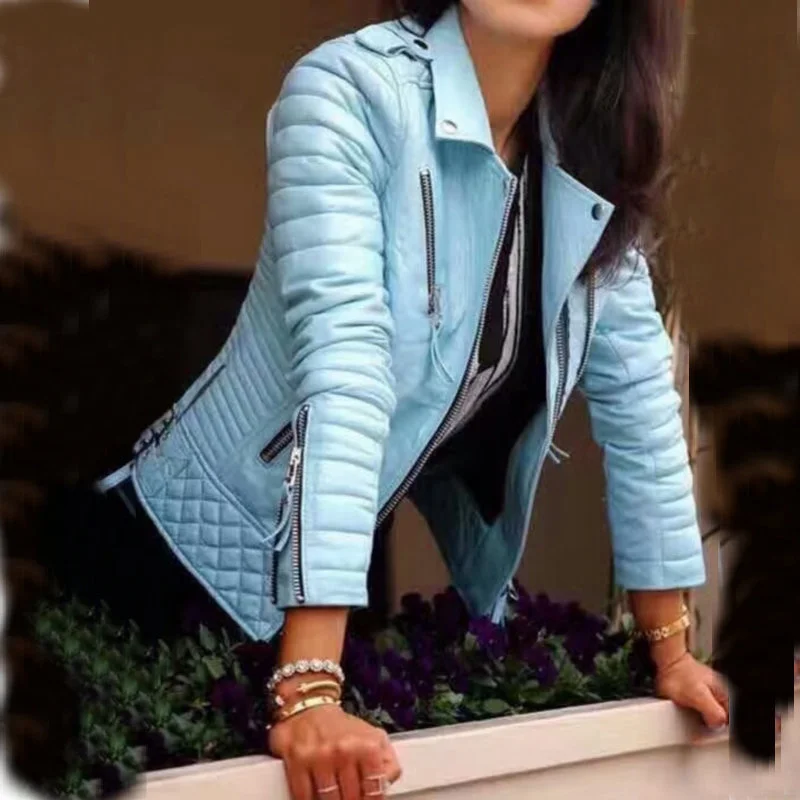 Куртка женская из искусственной кожи мотоциклетная Байкерская верхняя одежда на