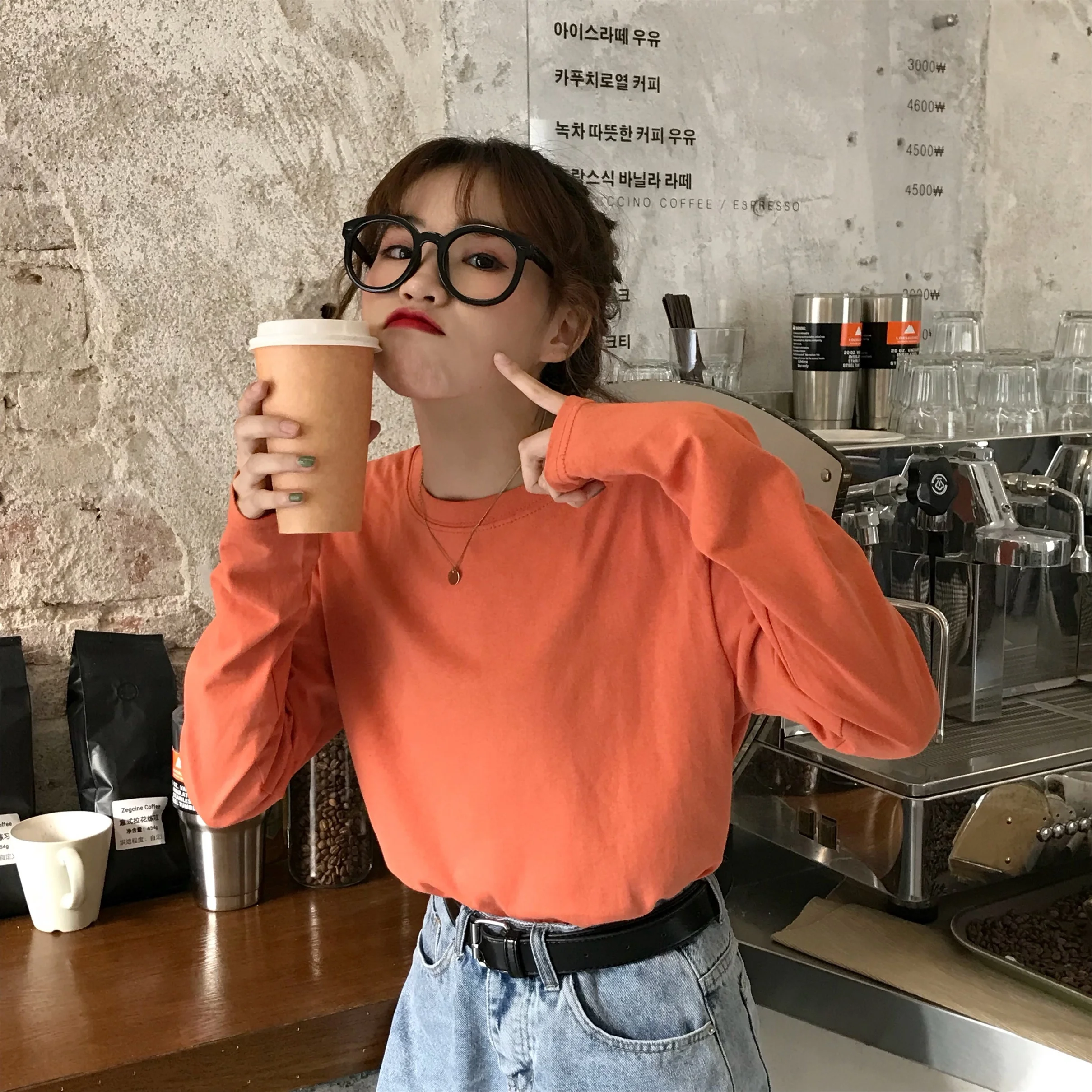 22 Однотонная футболка с длинным рукавом Женская Kpop шикарная свободная хлопковая Футболка с круглым вырезом черная Harajuku Kawaii простая Базовая футболка Femme
