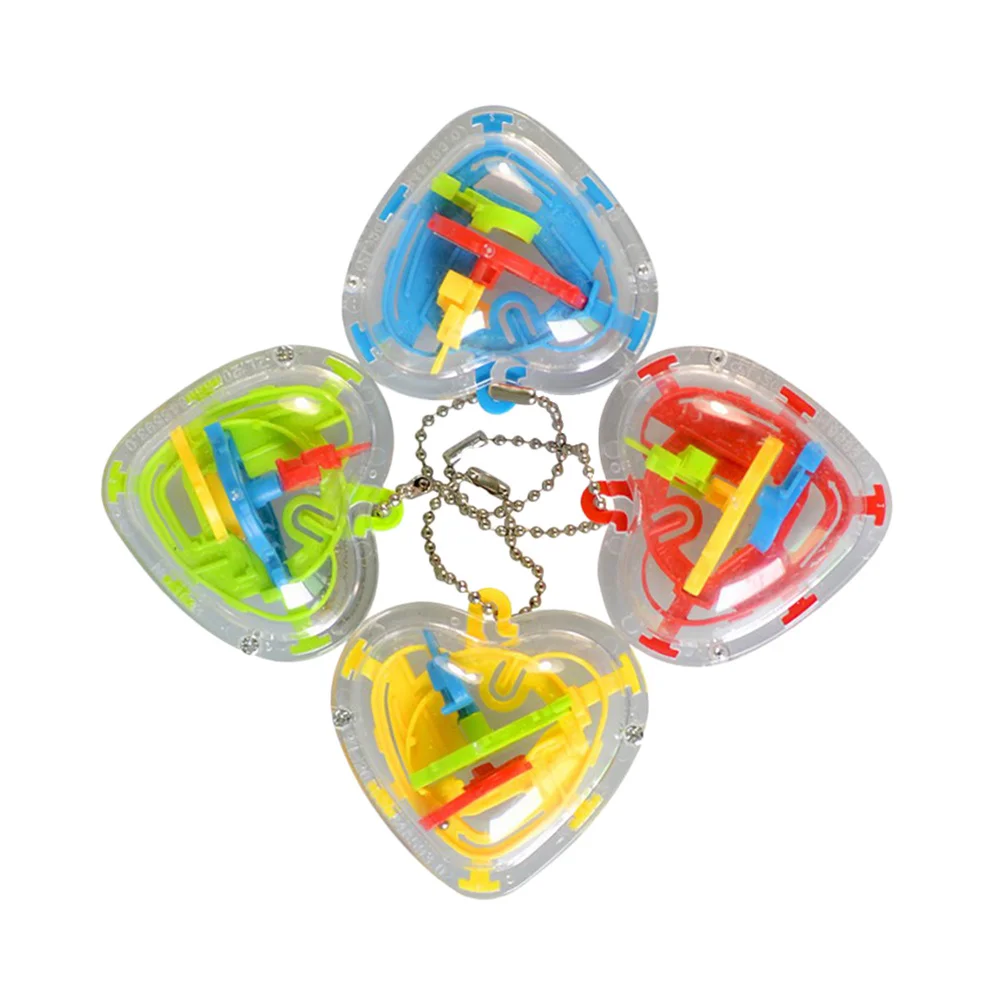 

4pcs 3D Maze Heart Shape 50 Challenging Barriers Puzzle Game Intelligence Beads Maze Toys(Random Color)
