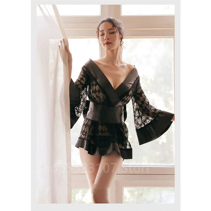 Сексуальное кимоно платье в японском стиле женская черная Милая униформа