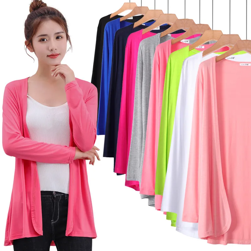 

Korean Fashion 2019 spring Summer Autumn new women's long sleeved Modal cardigan air conditioning sweater coats PZ1755