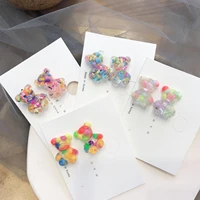 cute cartoon animal bear stud earrings resin colorful candy color cute bear earrings for women girls fun party jewelry gifts