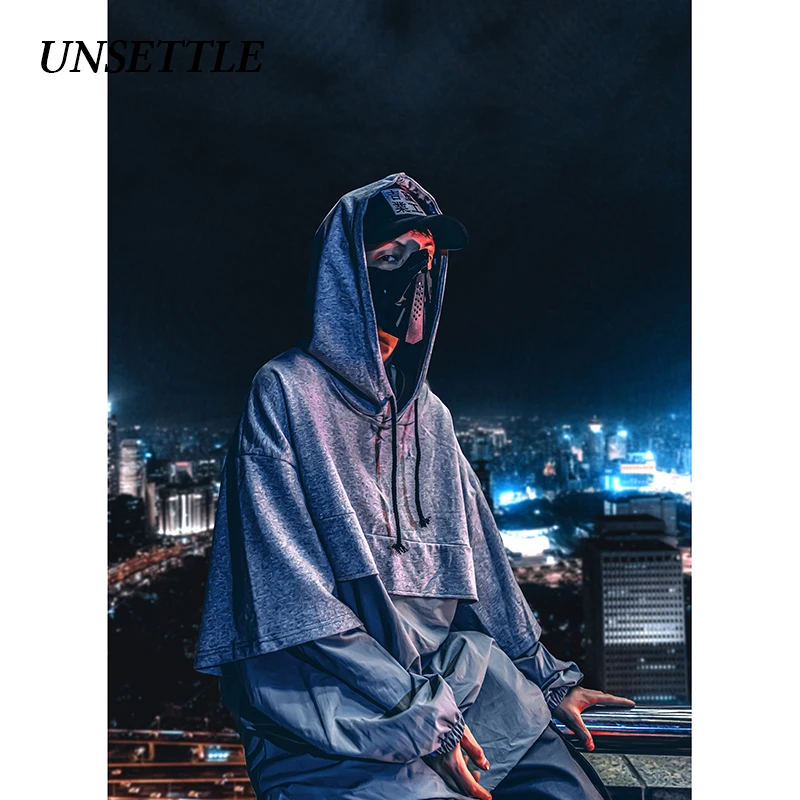 UNSETTLE 2020SS Men/Women Harajuku Japanese Hooded Fake two Hoodie Casual WindbreakerCoats Hip Hop Streetwear Male tops | Мужская одежда