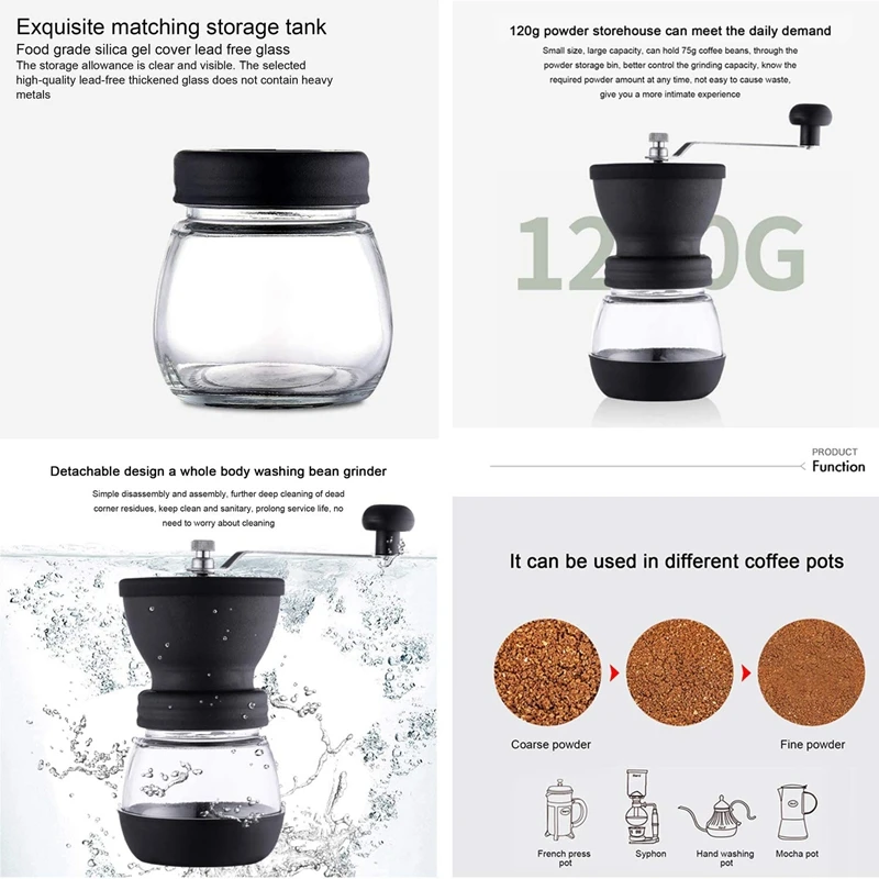 

Manual Coffee Grinder Set with Ceramic Burrs Hand Coffee Mill with Glass Jars Adjustable Coarseness Hand Coffee Grinder