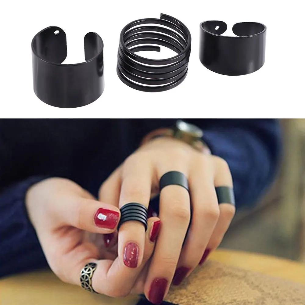 

3 Pcs Punk Fashion Rings For Women Anel Anillos Black Stack Plain Above Knuckle Ring Band Midi Finger Ring Set