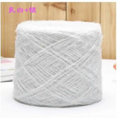 milk white silver 50 г/лот итальянская полая красочная шерстяная металлическая нить ручной вязки из грубой шерсти блестящая нить - Цвет: milk white silver