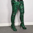 Осенне-зимние женские длинные сапоги, сексуальные блестящие сапоги выше колена с заклепками, новинка 2021, женская обувь Botas Altas Mujer