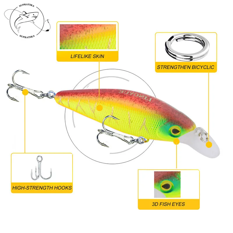 

Minnow 8cm/11g Anti-Corrosion High Quality Fishing Lure Hard Bait 3D Eyes Diving Depth 0-1.5M Freshwater Plastic Fishing Bait