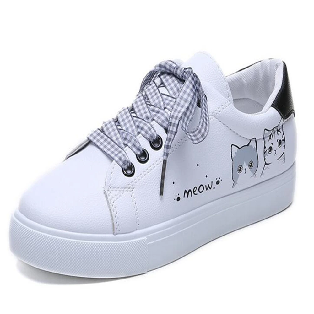 Женские кроссовки модная Вулканизированная обувь кожаная на платформе для