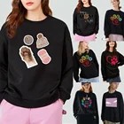 Женский пуловер, теплый свитшот с длинным рукавом, Повседневная Осенняя черная одежда из полиэстера с принтом в виде следов животных и круглым вырезом