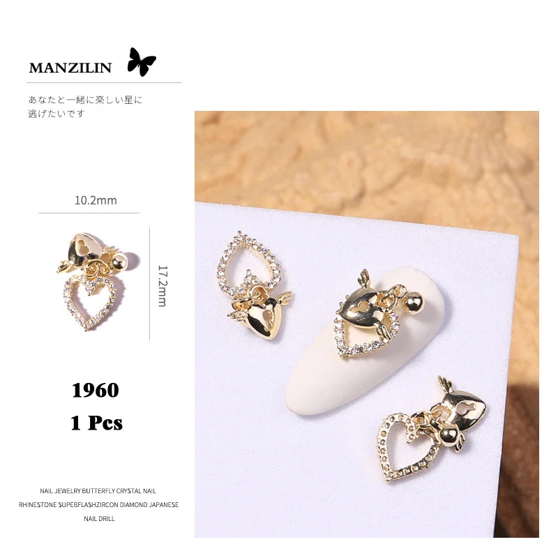 

2Pieces Popular New Nail Art Zircon Vintage Pearl Inlaid With Love Diamonds Tassel Nail Accessories 3D Alloy Metal Manicure
