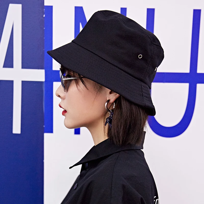 Шляпа-ведро унисекс черная хлопковая плоская однотонная для мужчин и женщин