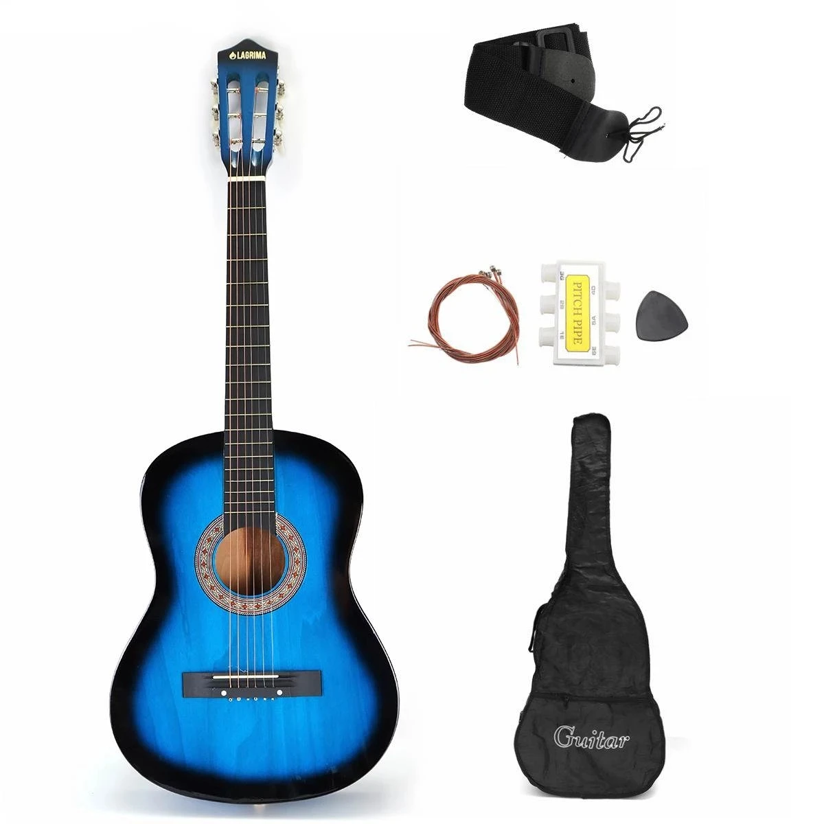 38 Inch Folk Guitar 6 Strings Acoustic Guitar Basswood Musical Instruments with Nylon Case Tuner Picks Strap For Beginner