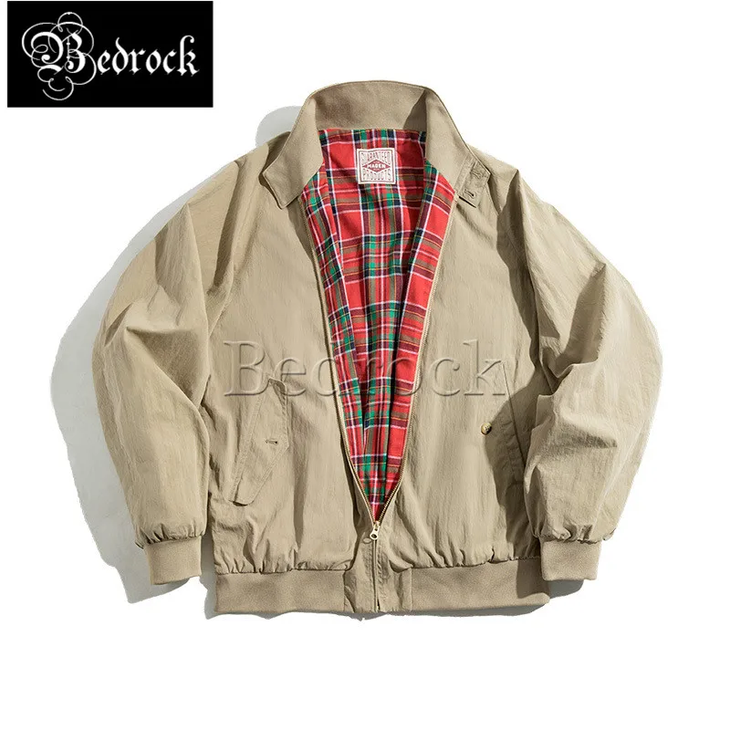 

American retro khaki stand-collar jacket G9 short motorcycle zipper jacket Men's Smart Casual plaid lining back umbrella pleats