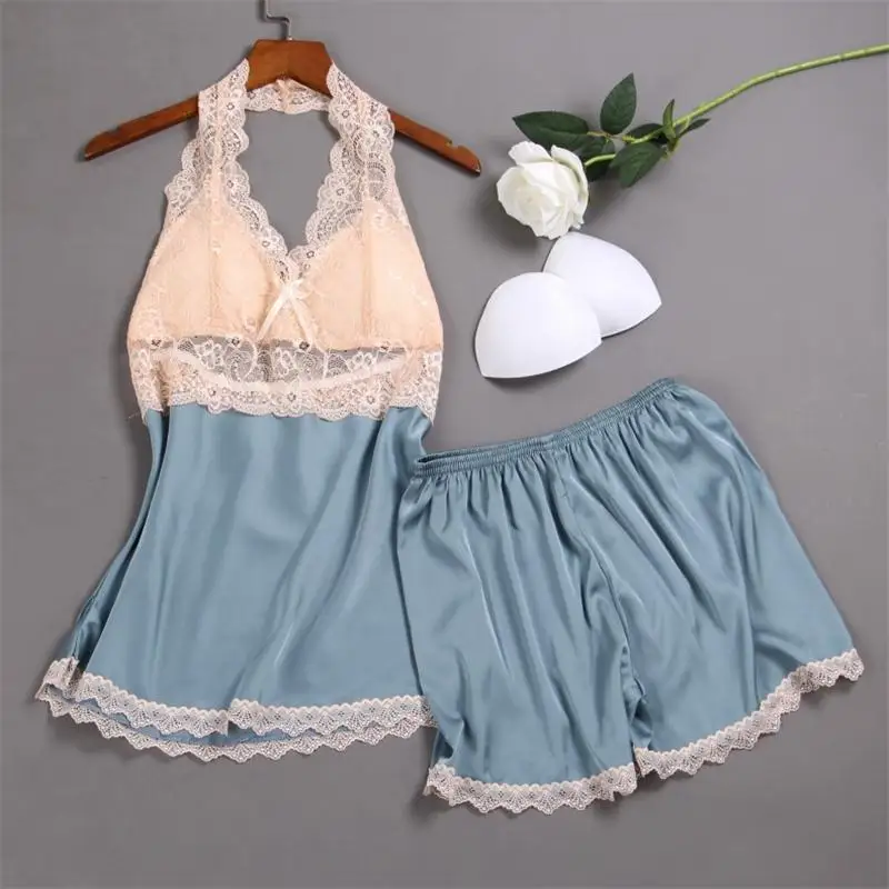 Sexy Lace Lingerie 2PC Nightwear Underwear Babydoll Sleep Women Halter Pajamas Sleepwear Top and Shorts | Женская одежда