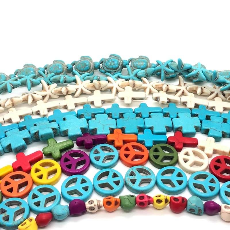 

Бусины россыпью для изготовления ювелирных изделий, разноцветные бусины в виде морской черепахи, морской звезды, череп, сердце Howlite, цветка, ...