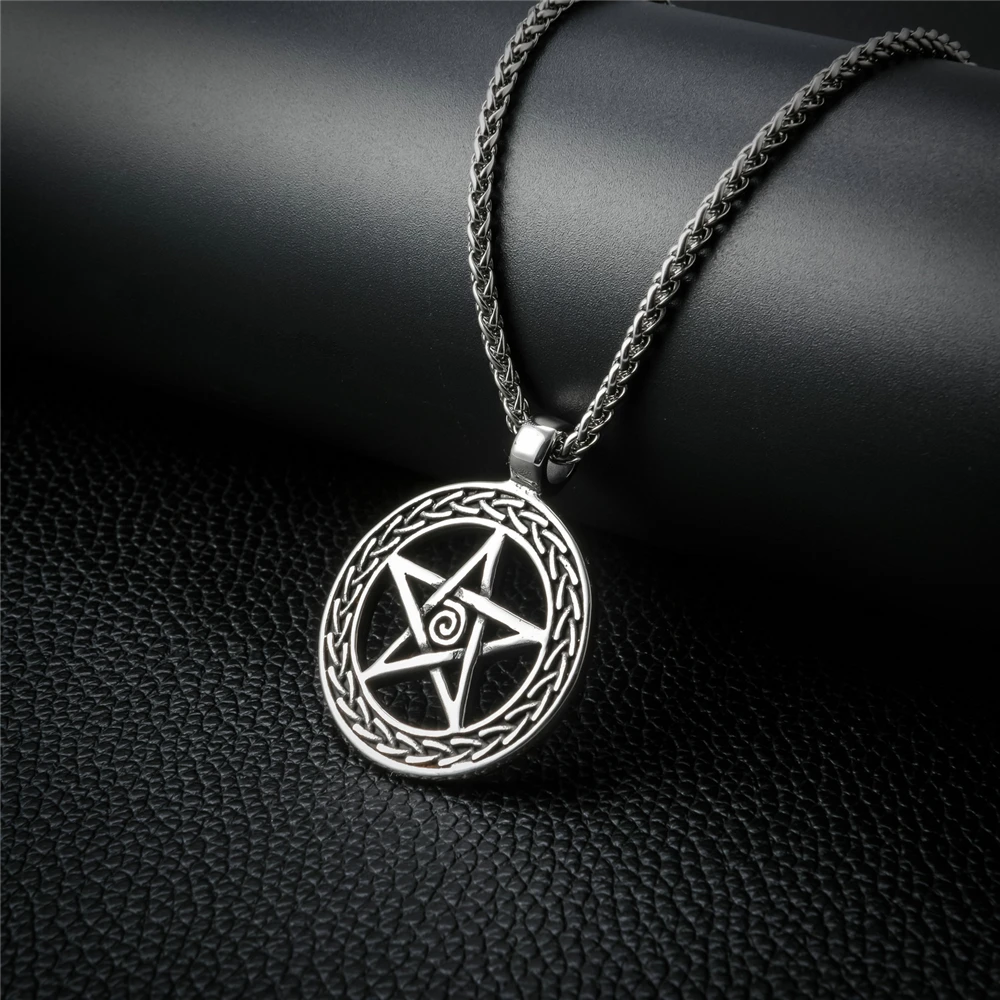 

High-grade Exquisite Stainless Steel Necklace For Men.Ancient Mysterious Pattern Quiet Hollowed Out Pentacle Rune Necklace.