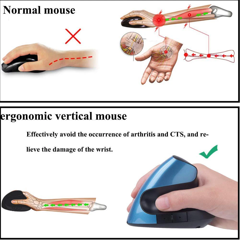 

2.4GHz Gaming Mouse 5 Keys Rechargeable Battery Wireless Ergonomic Vertical Optical Mouse Home Office Computer Accessories