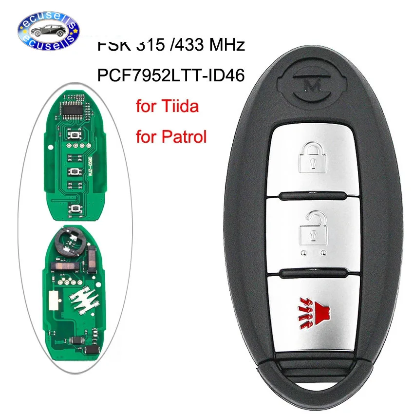 2 + 1/3 кнопка для Nissan Tiida Patrol дистанционный смарт ключ брелок FSK 315/433 МГц PCF7952LTT ID46