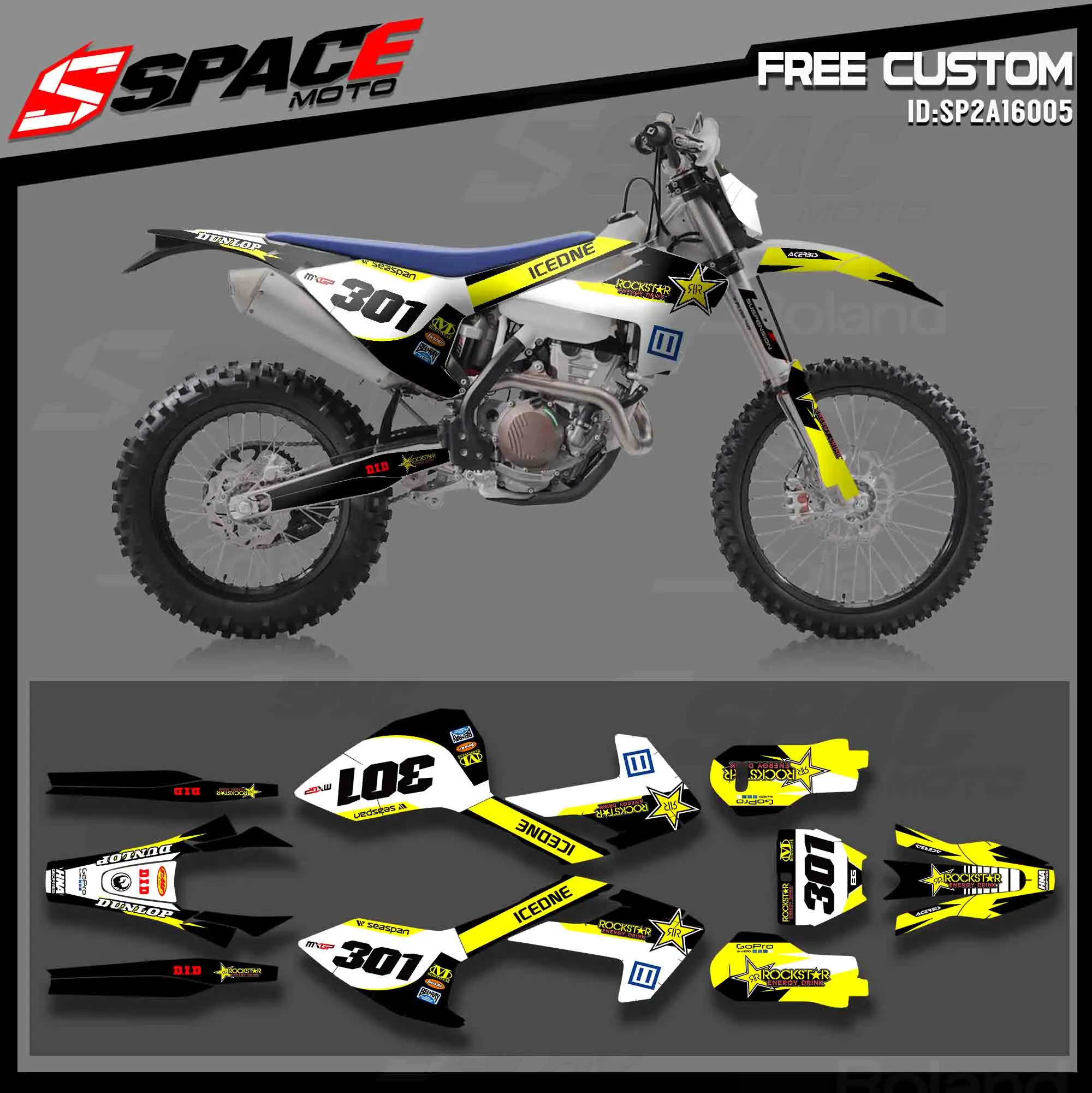 

Набор графических наклеек и стикеров SPACEMOTO для мотоциклетной команды для Husqvarna TC FC TX FX FS2016-2018 TE FE 2017-2019, гоночный мотокросс