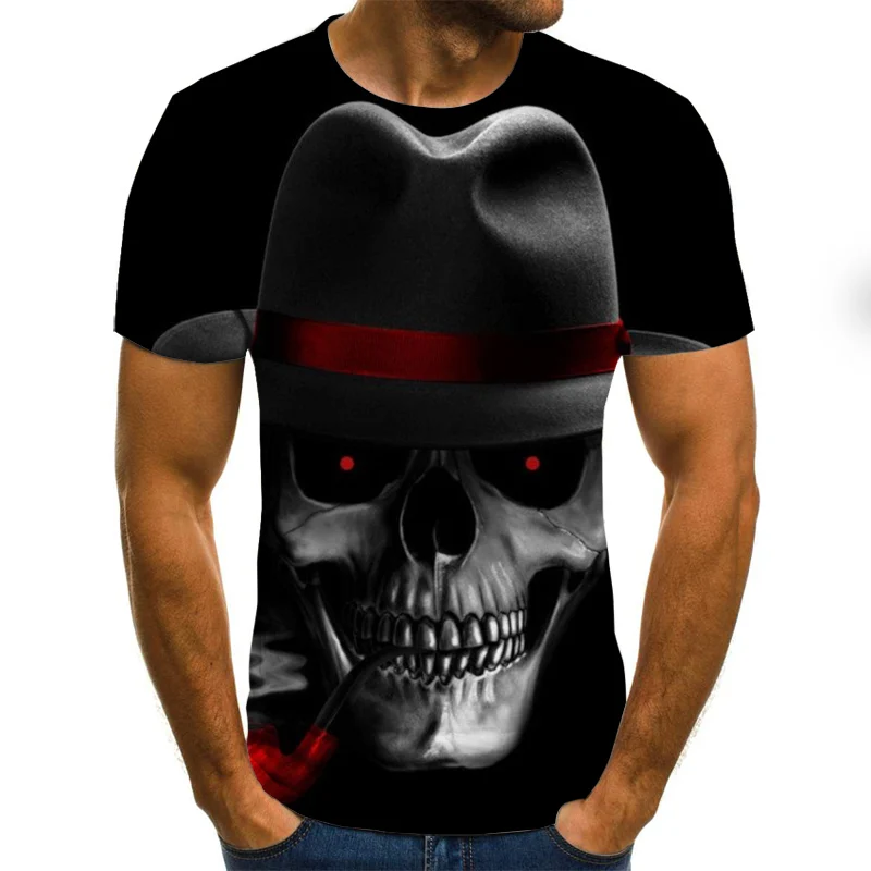 

Men's 2021 new men's summer skull print men's short-sleeved T-shirt 3D printing T-shirt casual breathable and interesting T-shir