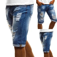 summer short plus size pant shorts vintage men ripped jeans turn up cuff fifth pants denim shorts