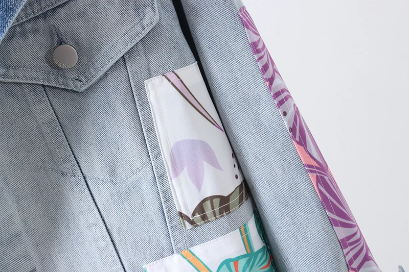 

Vefadisa Lotus leaf Patch Designs Women Denim Jacket 2021 Spring Fashionable Patchwork Denim Coat Loose Light Blue QYF3520