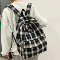 2021 college school bags female new rucksack girls boys canvas travel women students plaid school backpacks