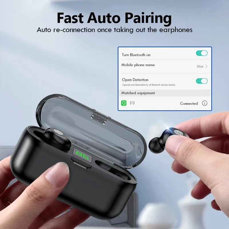 

WS Original F9 5.0 Bluetooth Earphone Wireless Headphone Waterproof Mini Sport wireless Headset Noise Reduction Gaming Earbud