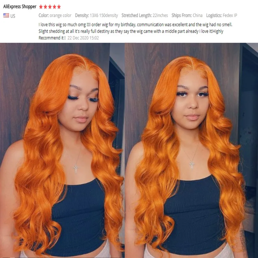 

Orange Ginger Color Lace Front Human Hair Wigs Pre Plucked Brazilian Body Wave Glueless 180% Density Remy For Black Women