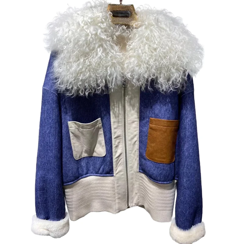 

Зимнее модное плотное и теплое пальто из овечьей кожи, Женская двухсторонняя Меховая куртка с воротником из натуральной монгольской овечье...
