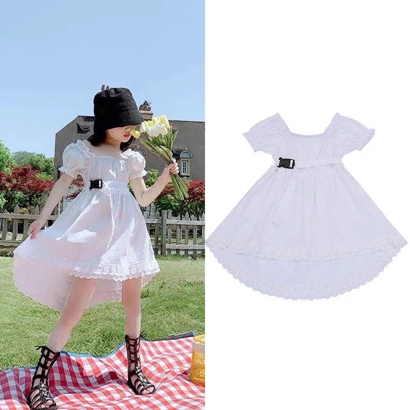 

Girls Casual 2021 New Summer Kids Solid Princess Vestidos Baby High Waist Dovetail Elegant Costumes Children Clothing 3-7Y