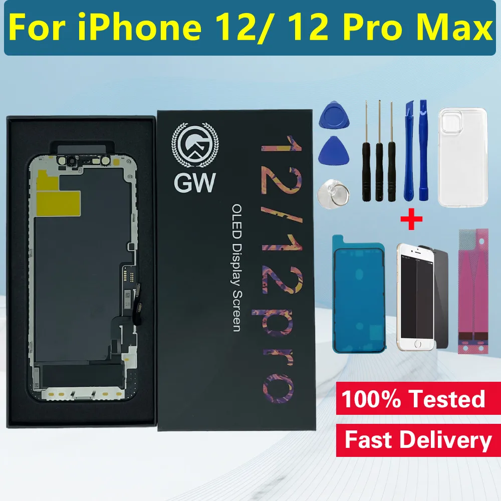 GW-pantalla LCD OLED para m&oacute;vil, montaje de digitalizador con pantalla t&aacute;ctil, sin p&iacute;xeles muertos, para iPhone 12 Pro Max-0