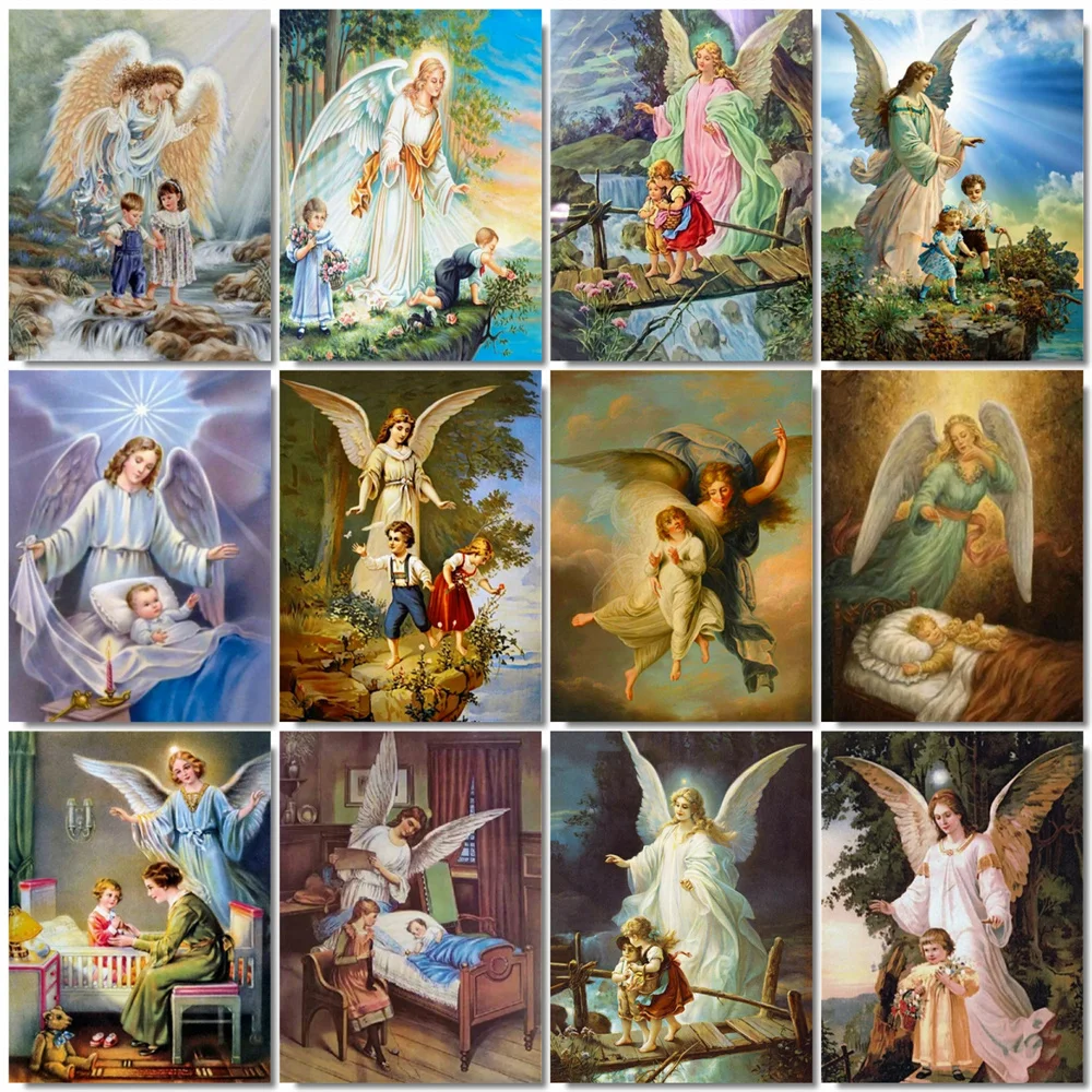 

HUACAN DIY Oil Painting By Numbers Angel Figure Acrylic On Canvas Wall Art Picture By Numbers Women For Living Room