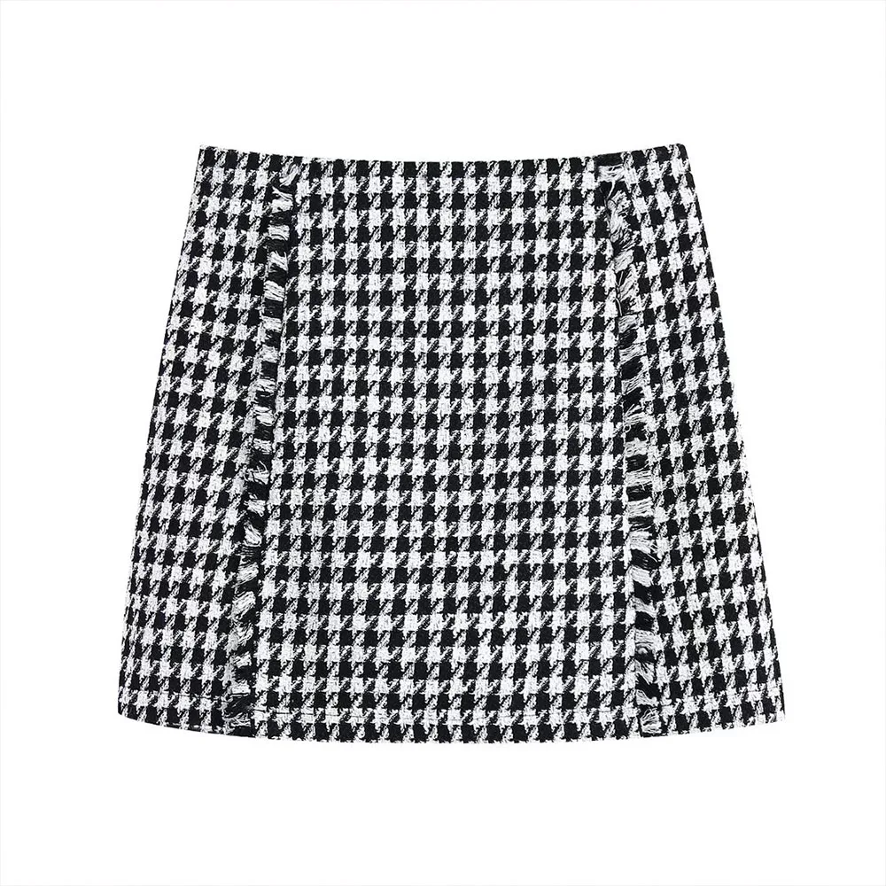 

DiYiG WOMAN 2021 new fashion slim-fit texture short skirt retro high-waist tassels chic mini skirt Vestidos Mujer