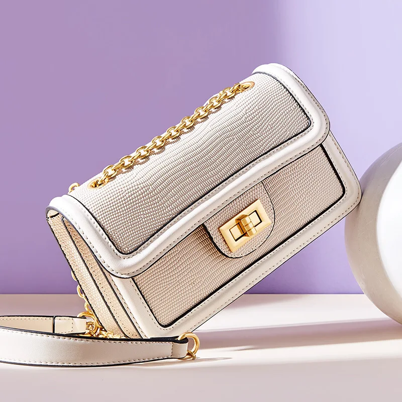 

Luxury Handbag Lizard grain Designer Bags For Women 100% Genuine Leather Flap Clutch Purse Chain Ladies Messenger Bags