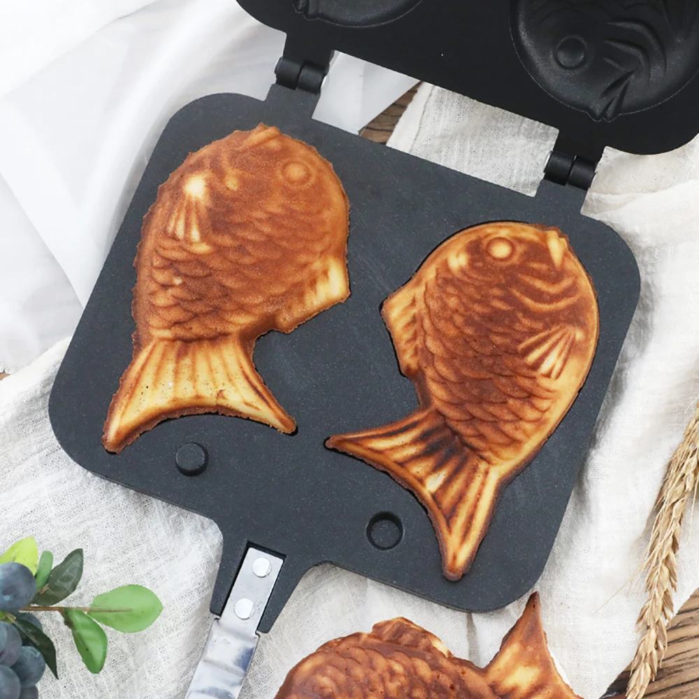 

Taiyaki Japanese Fish-Shaped Bakeware Waffle Pan Maker Japanese Pancake Double Pan Stainless Steel Frypan Home Cake Tools
