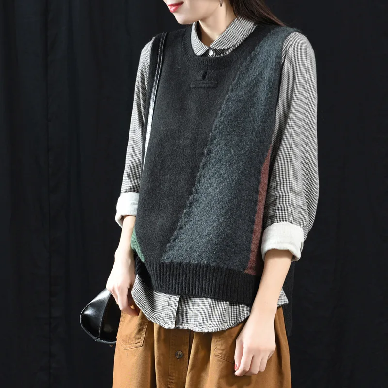 Женский осенне весенний вязаный жилет Свитера Женские 2019 Лоскутные Топы без