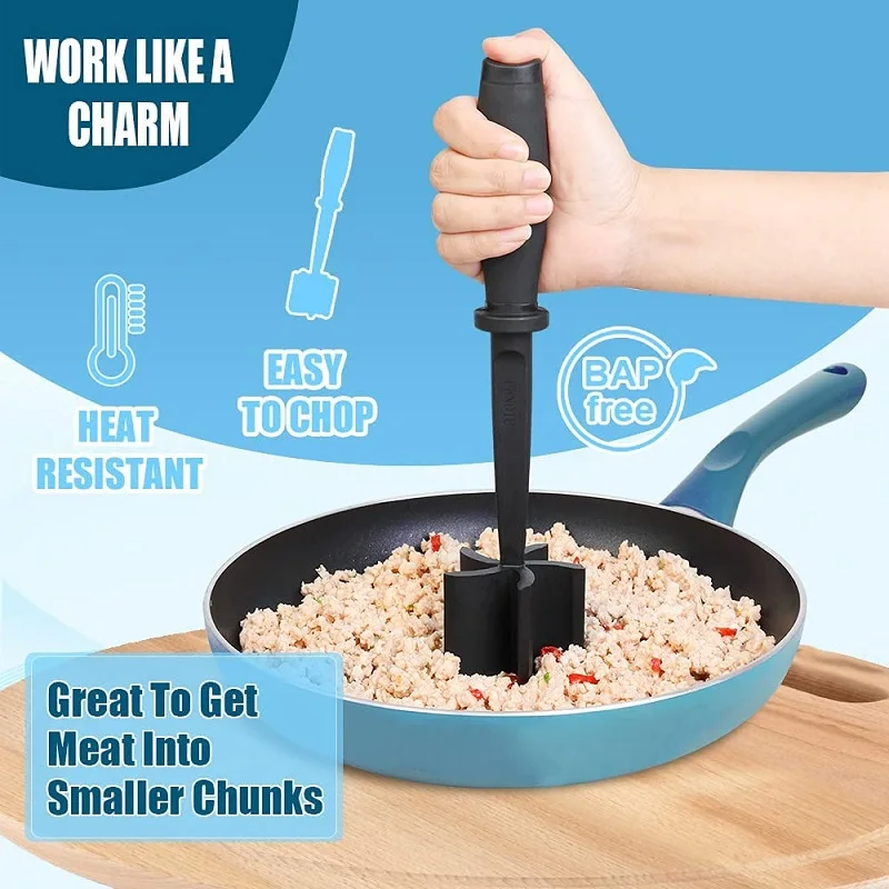 

Multifunctional Heat Resistant Meat Chopper Hamburger Chopper Nylon Ground Meat Chopper Utensil Mashes Non Stick Cookware