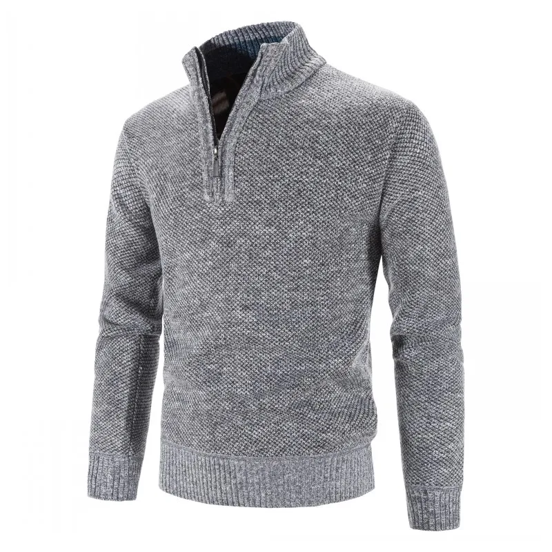 

2021 Autumn Winter Mens Solid Color Casual Sweater Men Stand Collar Fleece Sweater Male Zip Knit Slim Fit Knitted Pullover 3XL