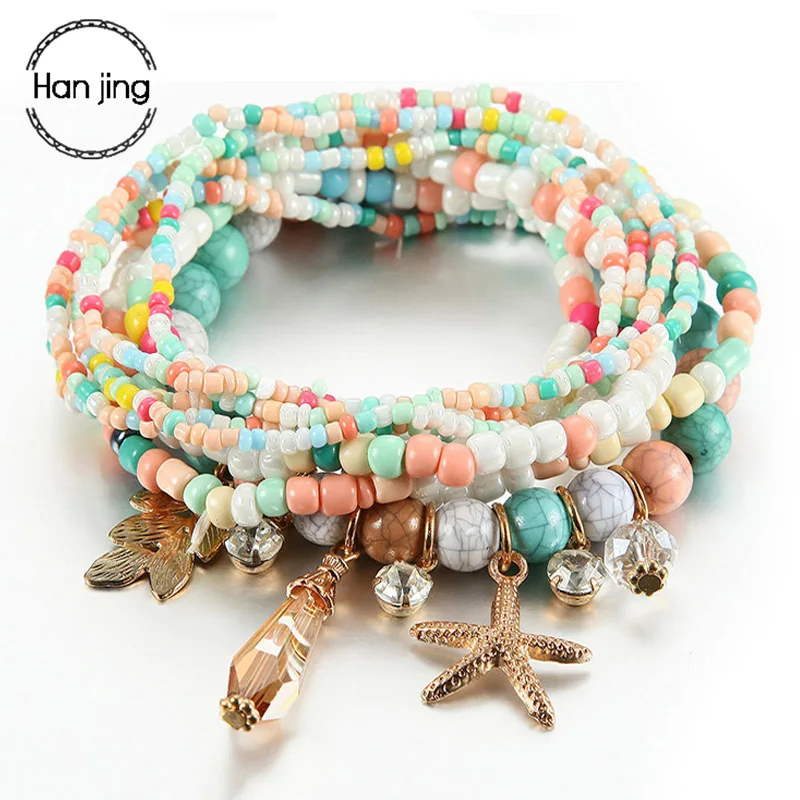 

Women Bohemian Jewelry Multilayer Colorful Beads Bracelets Bangles Boho Tassel Starfish Beach Charm Bracelet Set Gifts Pulseiras