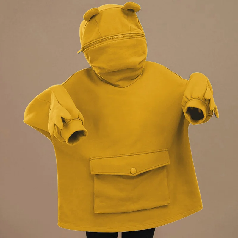 Женская кофта с капюшоном и принтом в виде лягушки однотонная | одежда