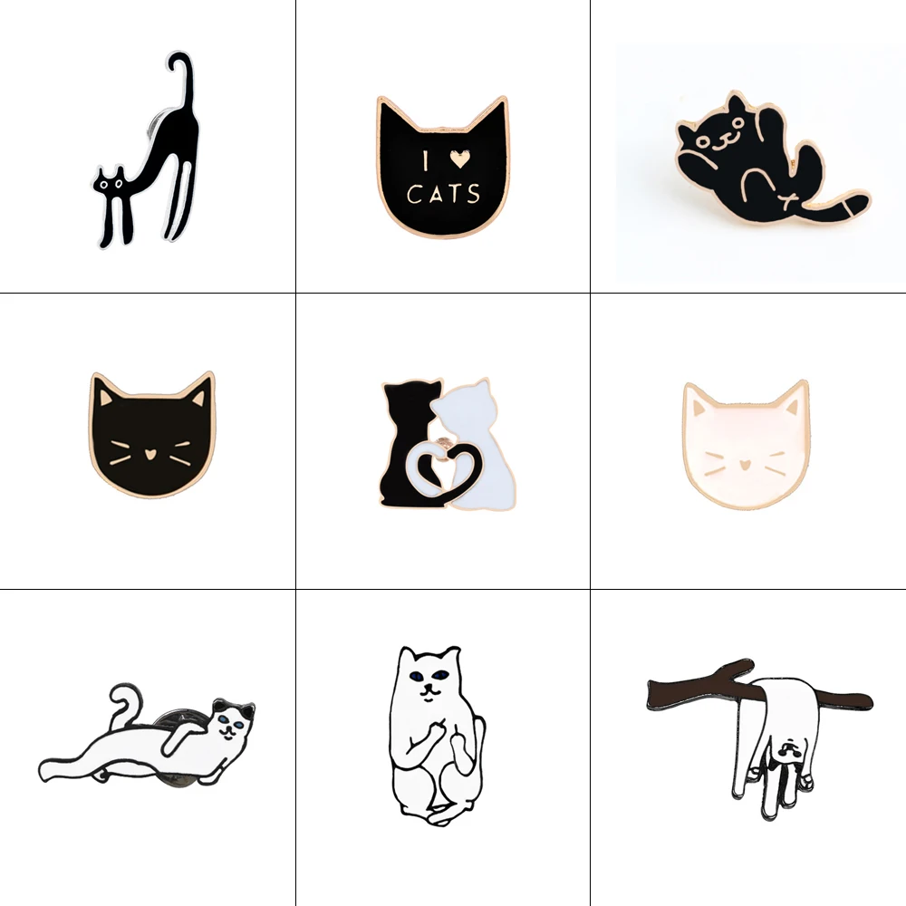 Коллекция брошей в виде кошки броши мультяшных животных черные и белые