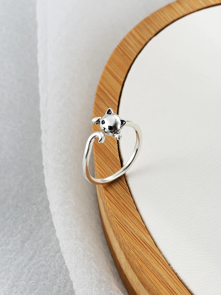

LEKANI S925 Sterling Silver Cat Shaped Lovely Design Rings For Women Send Wife Fashion Jewelry Best Selling Valentine Day Gift
