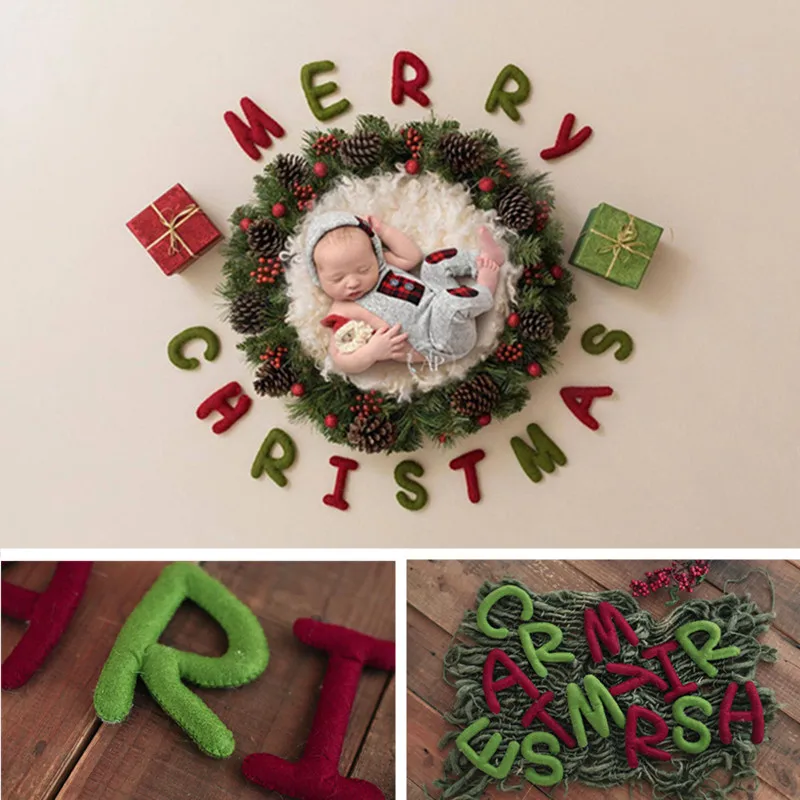 Newborn Photography Accessories Merry Christmas Letter Blankets Baby Photography Background Newborn Christmas Props Flokati Rug