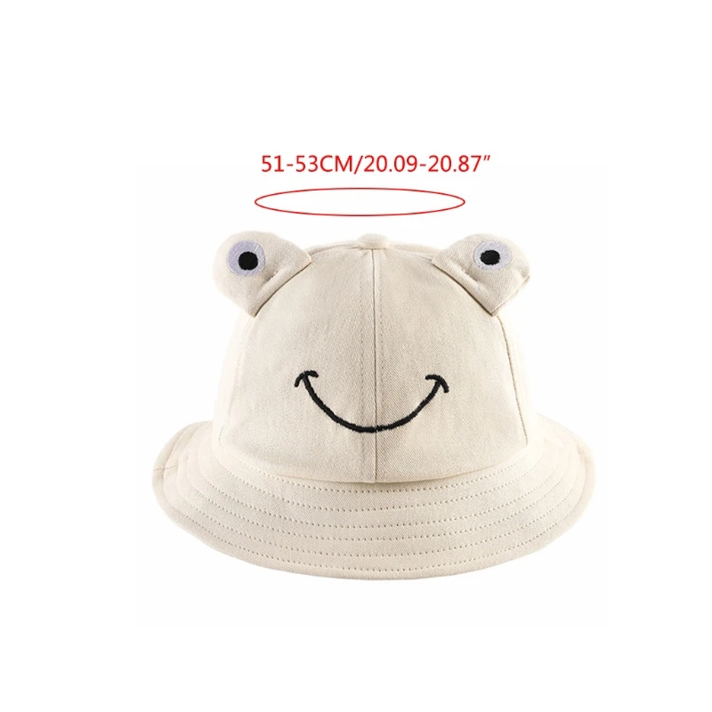 

Toddler Kids Baby Cartoon Frog Embroidery Bucket Hat with Chin Strap Wide Brim Sun Protection Solid Color Fisherman Cap